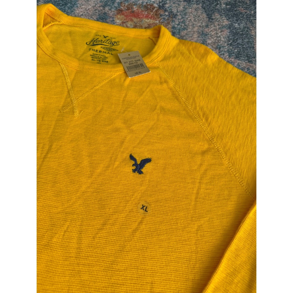American Eagle Heritage Thermal Shirt Mens XL Yellow Waffle Knit Long Sleeve New